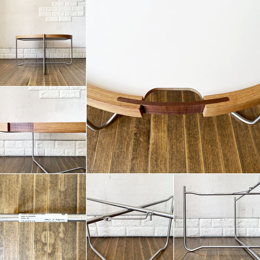 カールハンセン＆サン Carl Hansen & Son CH417 トレイテーブル ホワイト×ブラックラミネート スチールフレーム Φ65cm 折りたたみ ハンス・J・ウェグナー 廃番 ◎
