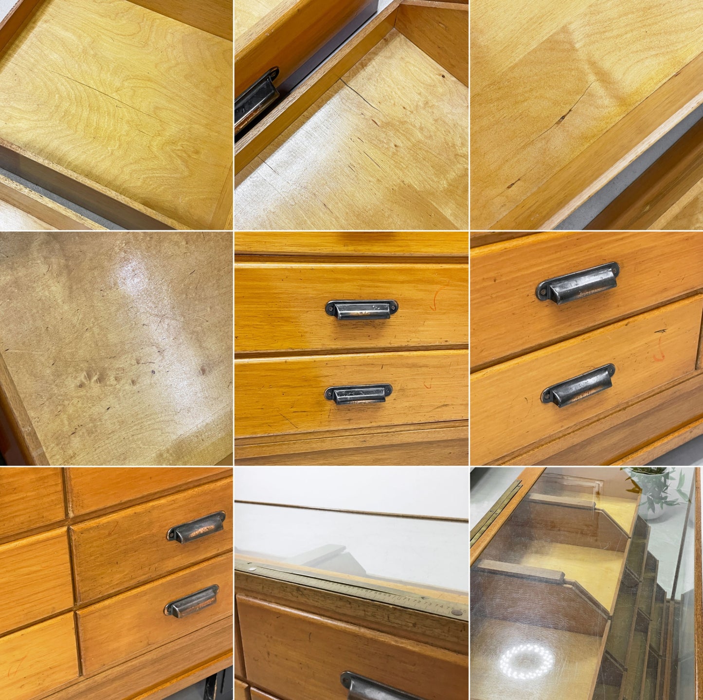 UKビンテージ UK Vintage シャツキャビネット ショーケース オーク材 16ドロワーズ W180cm 店舗什器 英国家具 アンティーク ●