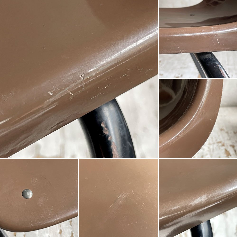 コトブキ KOTOBUKI スタッキングチェア FRP製 シェルチェア スチール脚 ブラウン 剣持勇デザイン ビンテージ ジャパニーズミッドセンチュリー B ♪