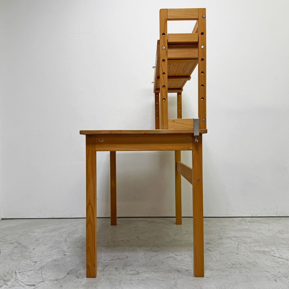 キシル XYL 4本脚デスク 100 + 机棚 つまみタイプ 100 + キシルZライト デスクライト ひのき無垢材 学習机 ●