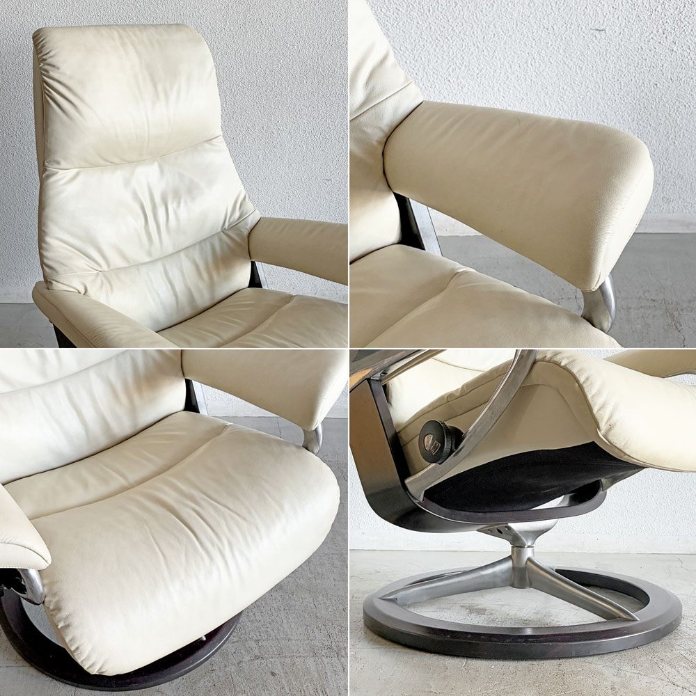 エコーネス EKORNES ビュー View ストレスレスチェア stressless リクライニングチェア シグニチャーベース Mサイズ オットマン付き 牛革 定価513,700円 〓