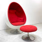 ヘンリックソーラーセン Henrik Thor-Larsen オヴァリアエッグチェア Ovalia Egg Chair FRP ホワイト×レッド ステレオスピーカー内蔵 オットマン付き ビンテージ スペースエイジ ●