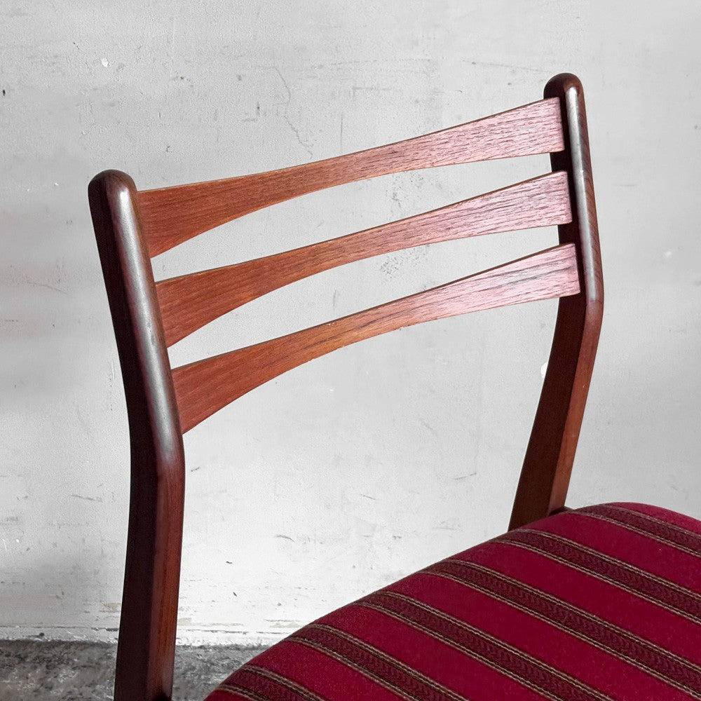 北欧ビンテージ Scandinabian Vintage チーク材 ダイニングチェア ラダーバック レッド系 ストライプ柄 北欧家具 B ■