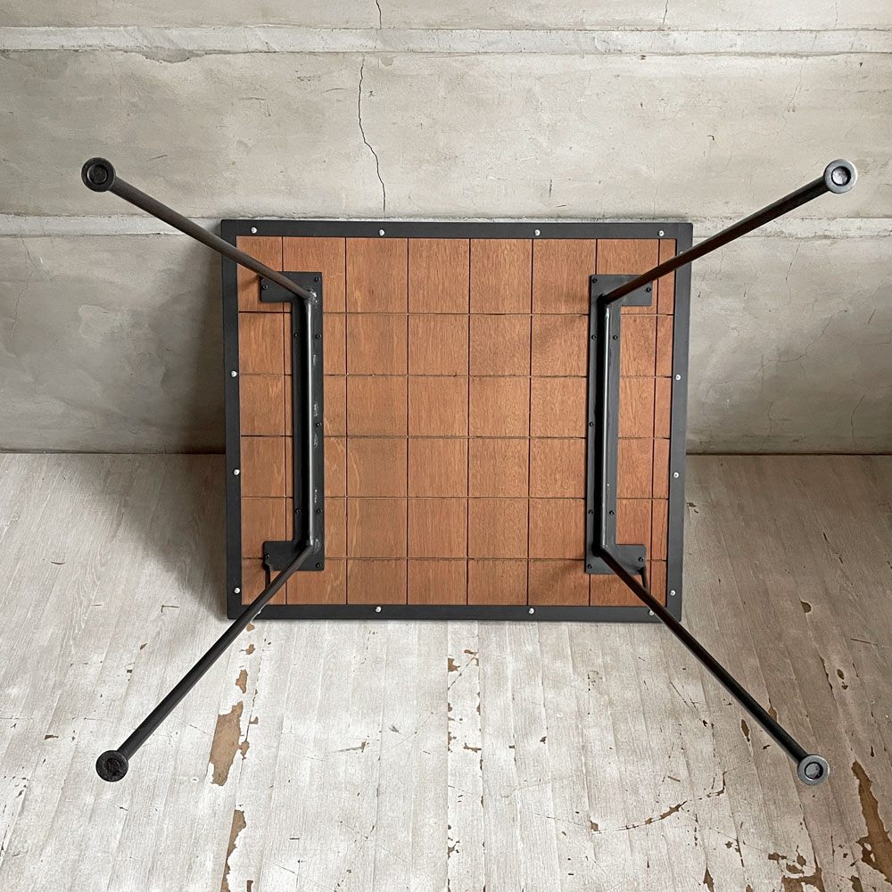 バーンウッドファニチャー Barn Wood Furniture ハニカム柄天板 × アイアン 2人掛け テーブル ダイニング ワーク オーダー品 75×65cm インダストリアル  ♪