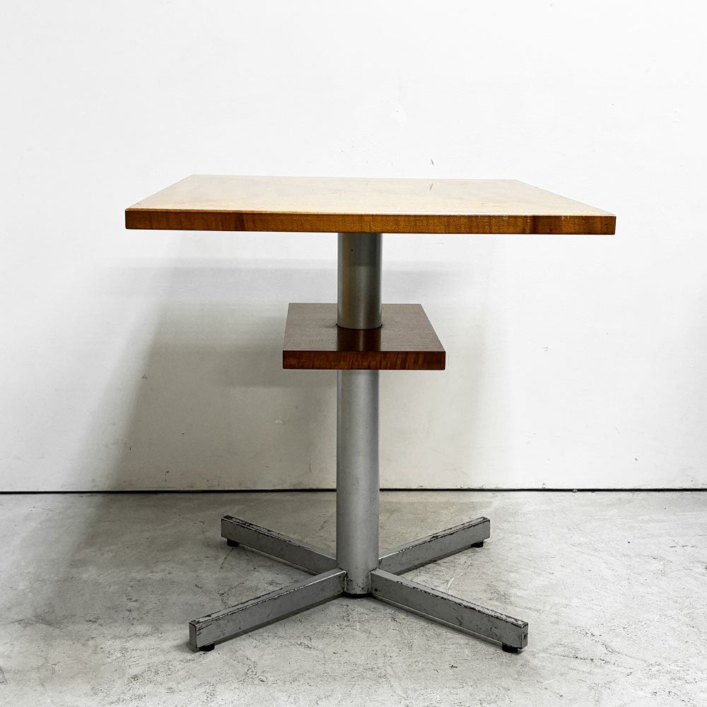 アノニマスデザイン Anonymous Design 木製 カフェテーブル 棚板付き スクエア天板 スチールレッグ オーダーファニチャー 店舗什器 ●