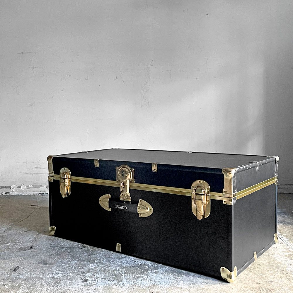 スワード トランク Seward Trunk トランクボックス ビニールレザー ブラック ゴールド 鍵付き 収納 アメリカ ■