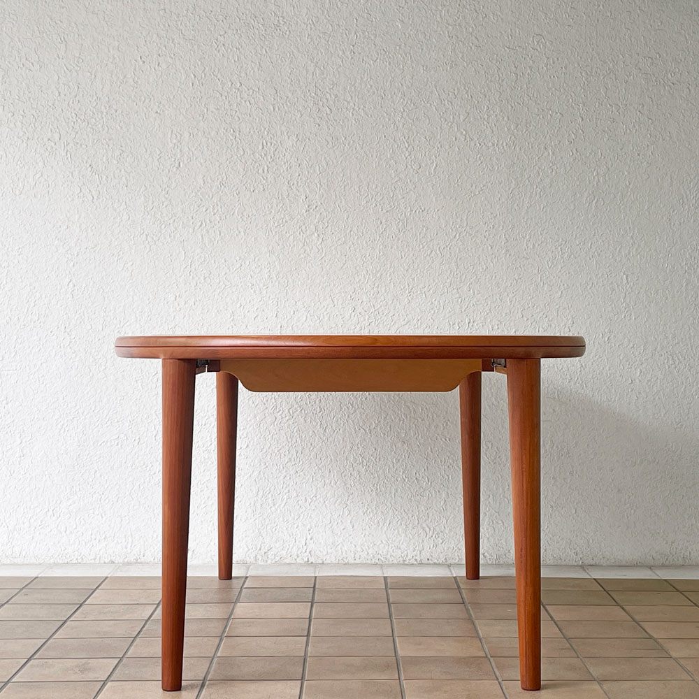 青林製作所 チーク無垢材 ラウンド ダイニングテーブル エクステンション 幅105-155cm ジャパンビンテージ ◇