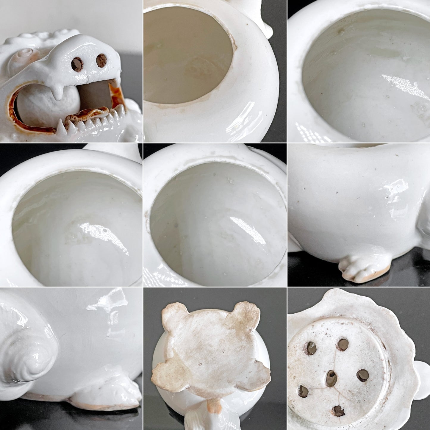 平戸焼 白磁 獅子香炉 お香立て 咥え玉 時代物 伝統工芸 ■