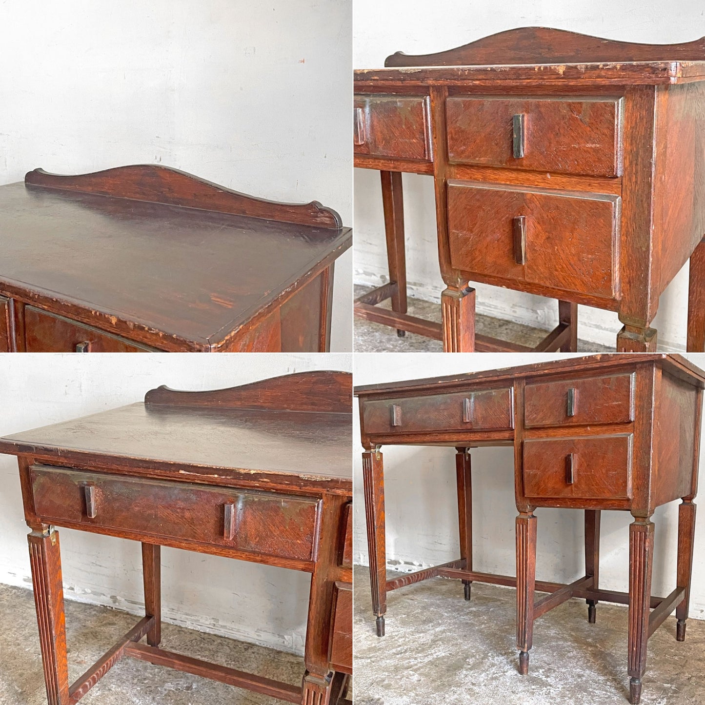 ジャパンビンテージ Japan Vintage 古い木味の片袖机 デスク 抽斗3杯 ブラウン 古家具 レトロ W90.5cm ■