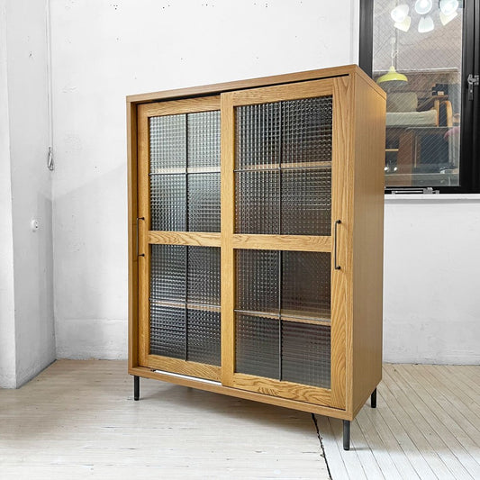 アデペシュ a.depeche カデル cadeal スライドガラス キャビネット ロー slide glass cabinet low オーク材 オイル仕上げ 定価¥79,200- ★