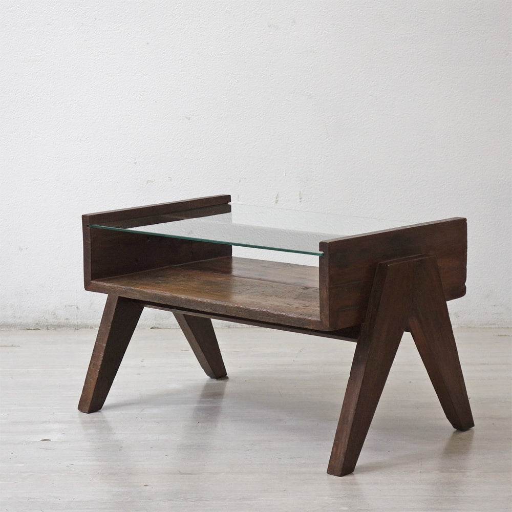 ピエールジャンヌレ Pierre Jeanneret コーヒーテーブル Coffee Table スモール チーク無垢材 ガラス チャンディーガル レター有 60‘s CHH/T57 ●