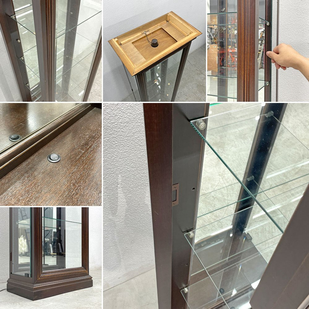 ガラス キュリオケース 飾り棚 ガラスキャビネット ディスプレイ 照明付き 棚板4枚 クラシカルデザイン H200 〓