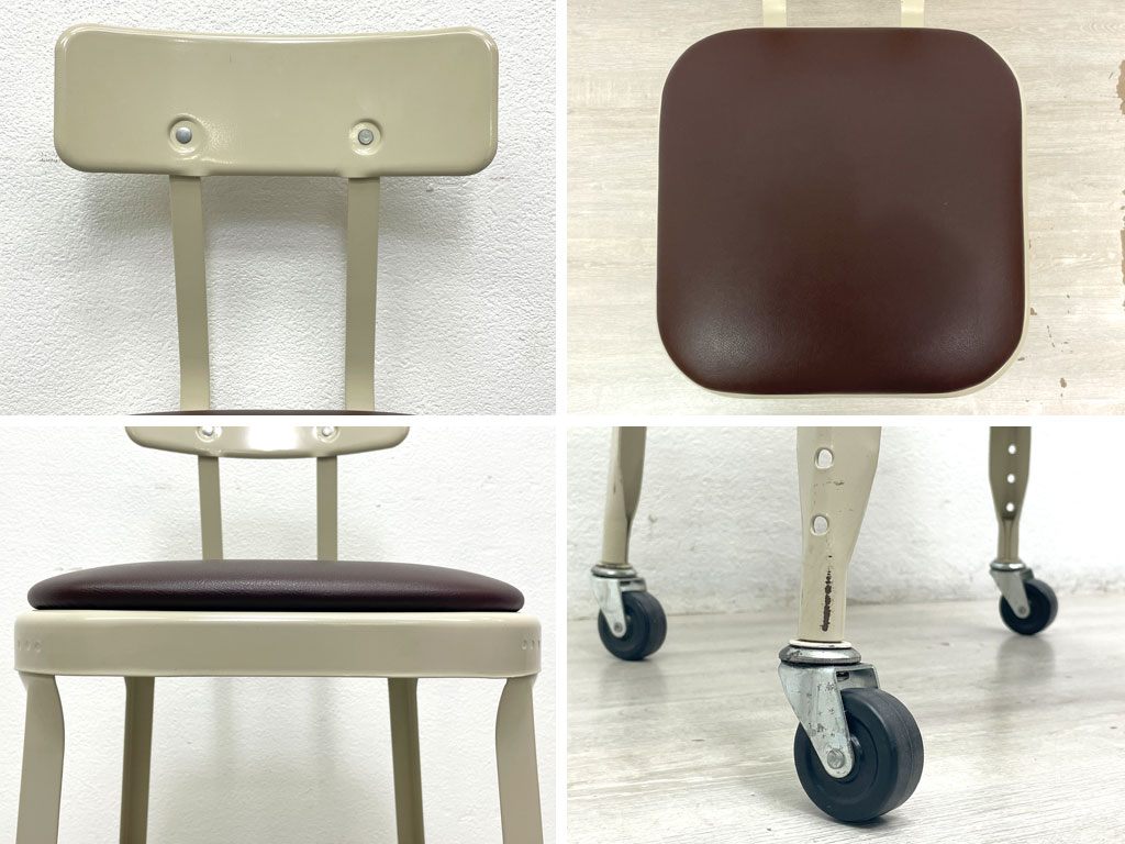 リオン LYON ファクトリー チェア FACTORY CHAIR グレー バックレスト クッション PVCレザー キャスター 座面高54.5cm パシフィックファニチャーサービス P.F.S取扱 ●