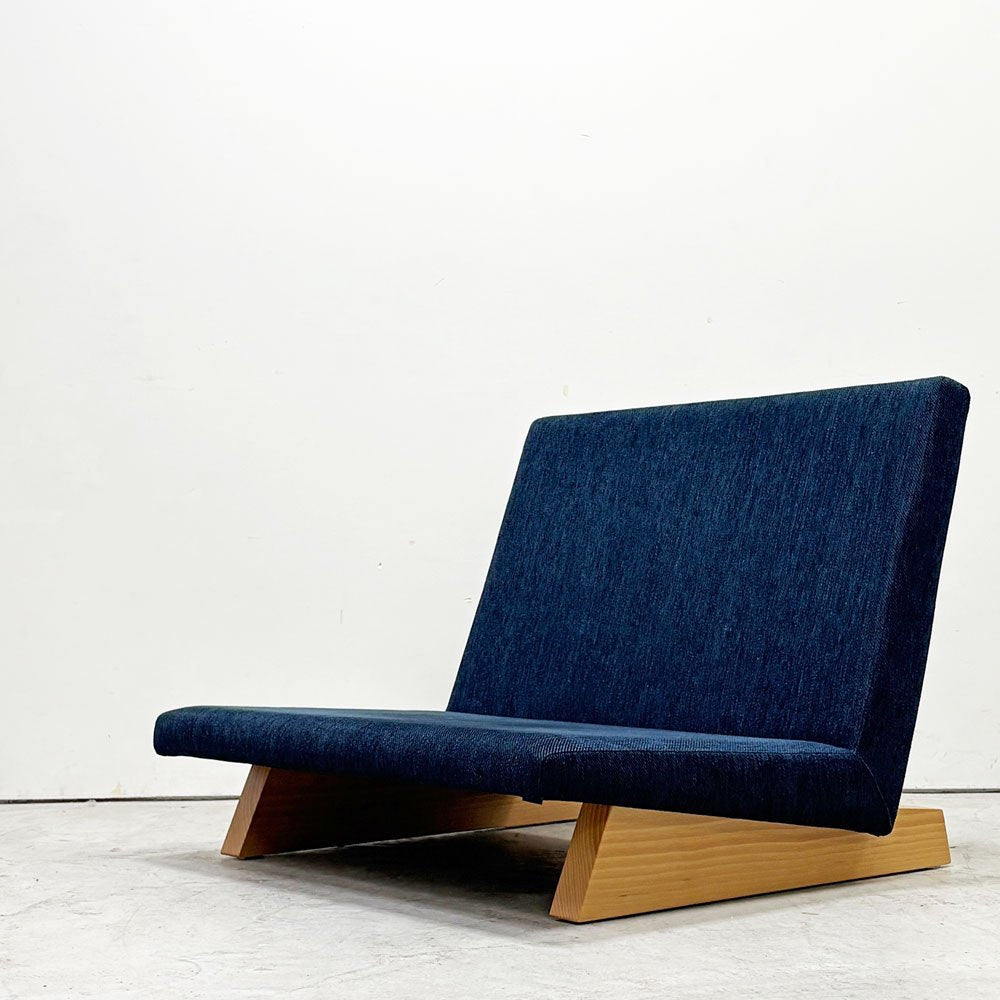 フランネルソファ FLANNEL ペンタ PENTA 900 1人掛けソファ ビーチ無垢材 ファブリックシート ブルー系 定価￥71,390 ●