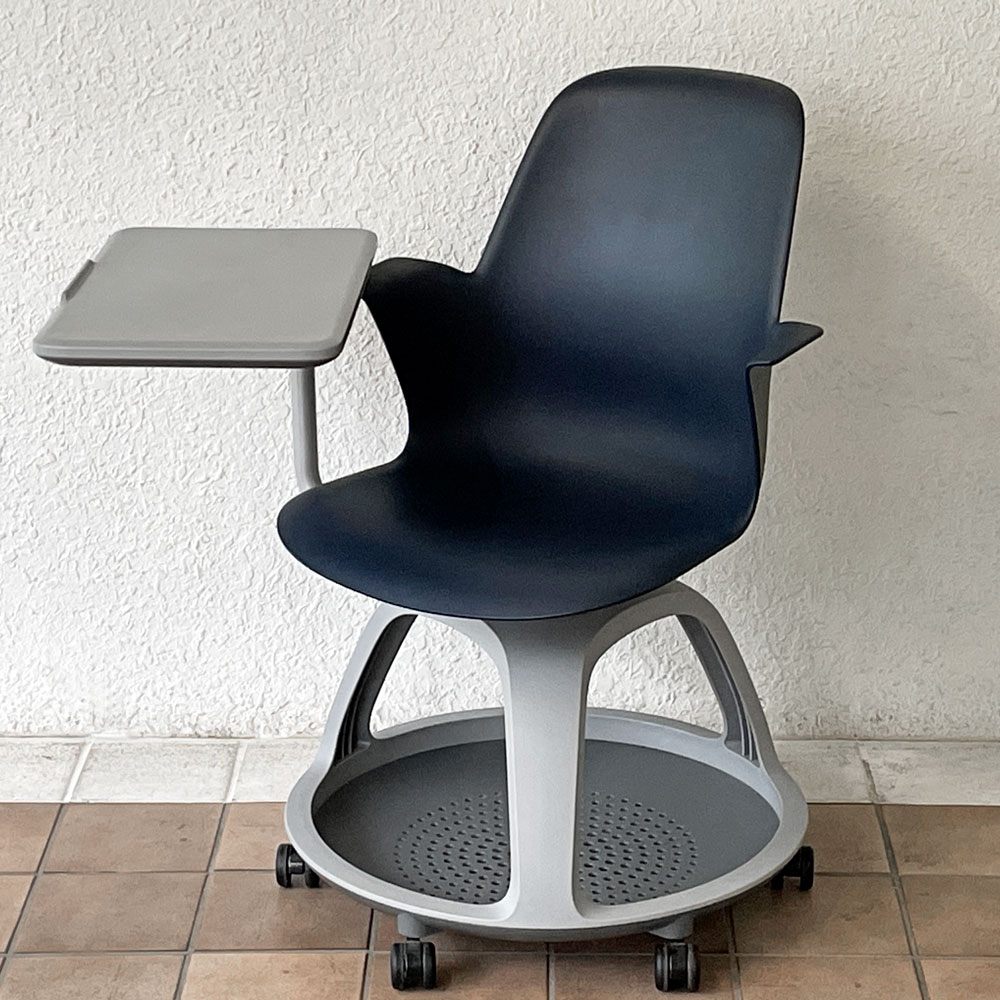 スチールケース Steelcase ノード node ミーティングチェア オフィスチェア ネイビー 可動式サイドテーブル＆キャスター付 ◇