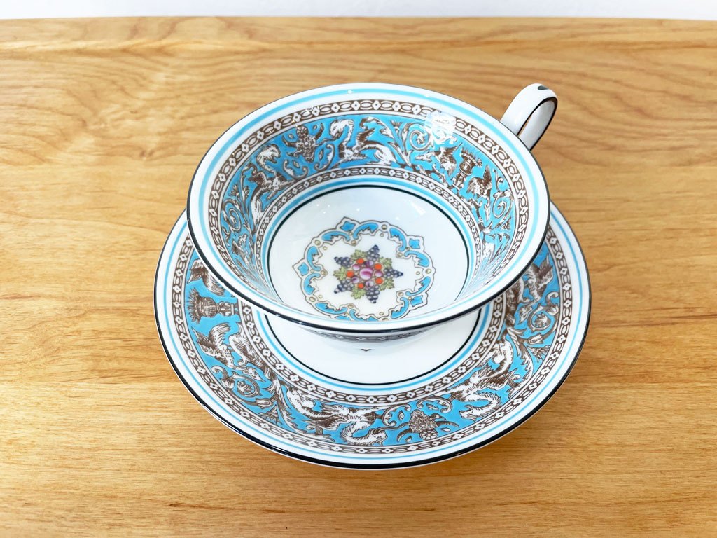 ウェッジウッド WEDGEWOOD フロレンティーン ターコイズ Florentine Turquoise ティーカップ&ソーサー C&S 英国 ★