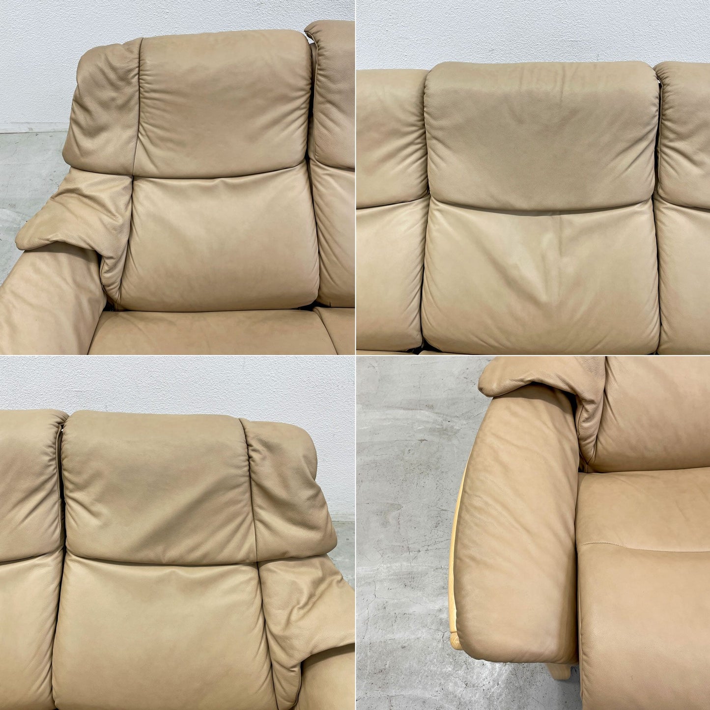 エコーネス EKORNES ストレスレス Stressless エルドラド Eldorado 3シーター サンド リクライニングソファ オーク材 総革 北欧 ノルウェー 定価約102万 〓