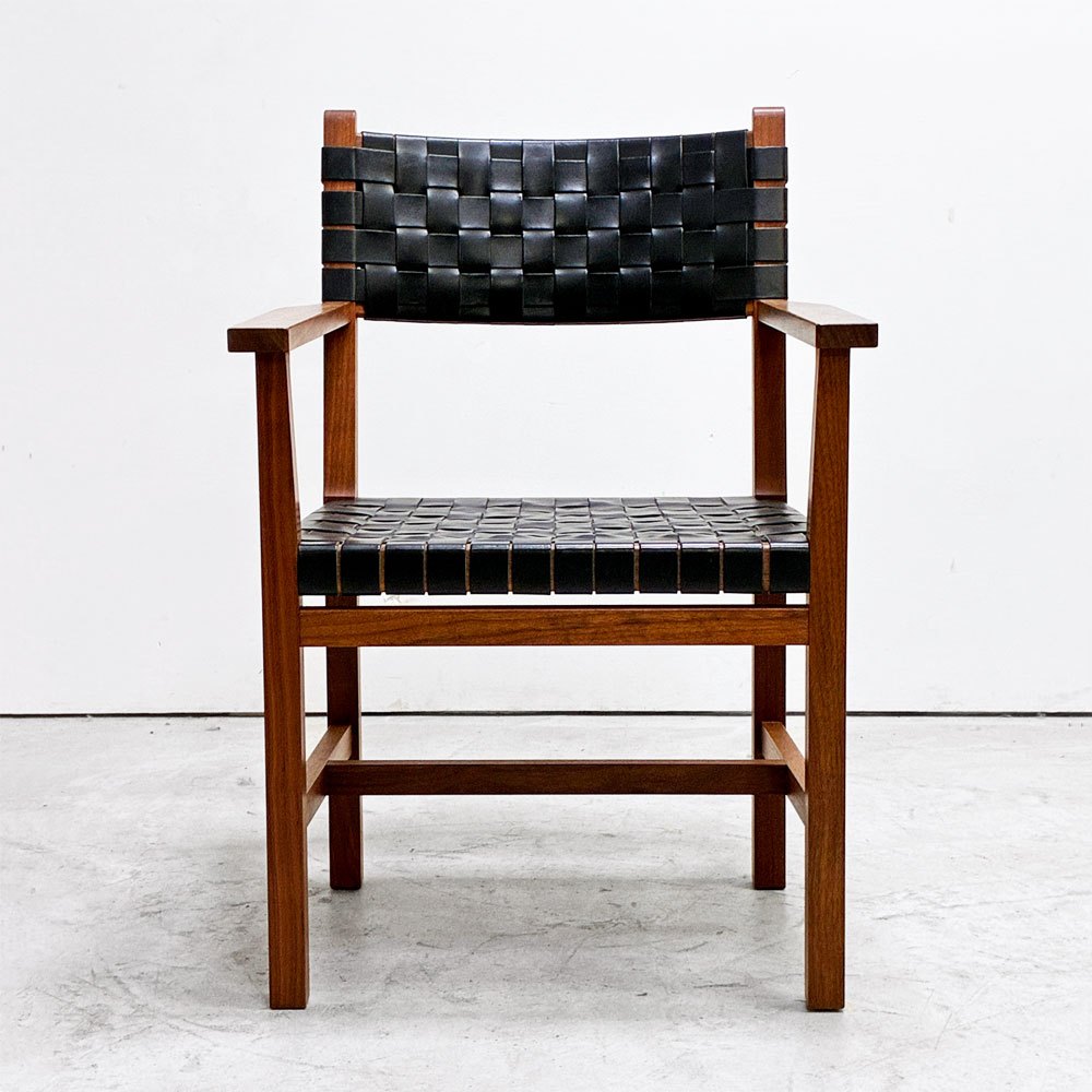 北の住まい設計社 KITANOSUMAISEKKEISHA ラスティック チェア RUSTIC CHAIR アームチェア レザー 本革  ブラック カエデ x ナラ材 廃番 C ●