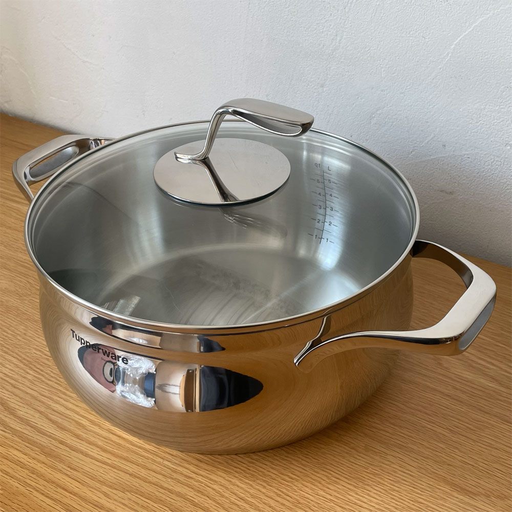 タッパーウェア Tupperware マストロクックウェア 深鍋 両手鍋 28cm ステンレス多層構造 ガラス蓋付 炊飯から煮込みなど ★