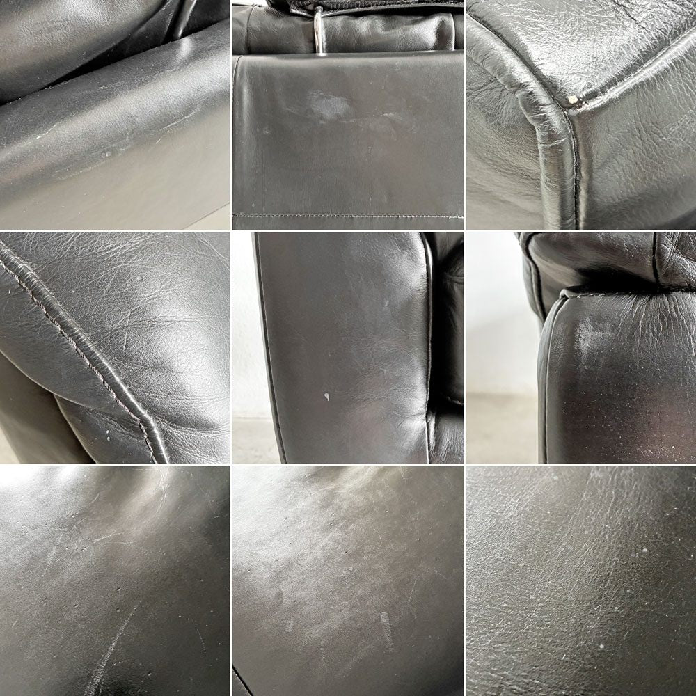 ケユカ KEYUCA カルフ CALFE 3シーターソファ＆オットマン ヘッドレスト2個付 W192.5cm 本革 ブラックレザー 廃番 〓