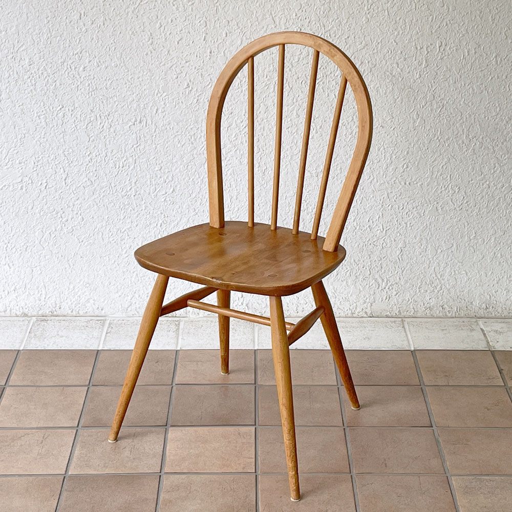 アーコール Ercol フープバックチェア ダイニングチェア スポークバック エルム材 UKビンテージ ブルーラベル 英国家具 ◇