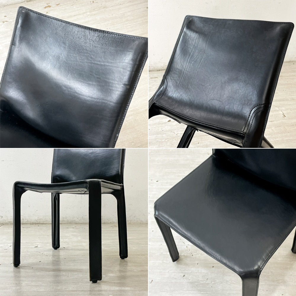 カッシーナ Cassina キャブチェア 412 CAB CHAIR アームレス 本革 ブラック マリオ・ベリーニ MoMA 永久展示品 イタリアモダン 定価￥308,000- B ●