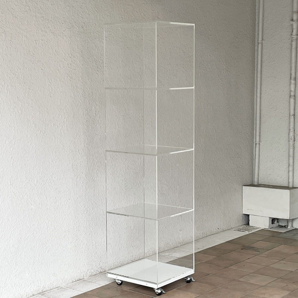 アクリル製 オープンシェルフ ディスプレイラック 4段 キャスター付き 台車 飾り棚 店舗什器 ◇