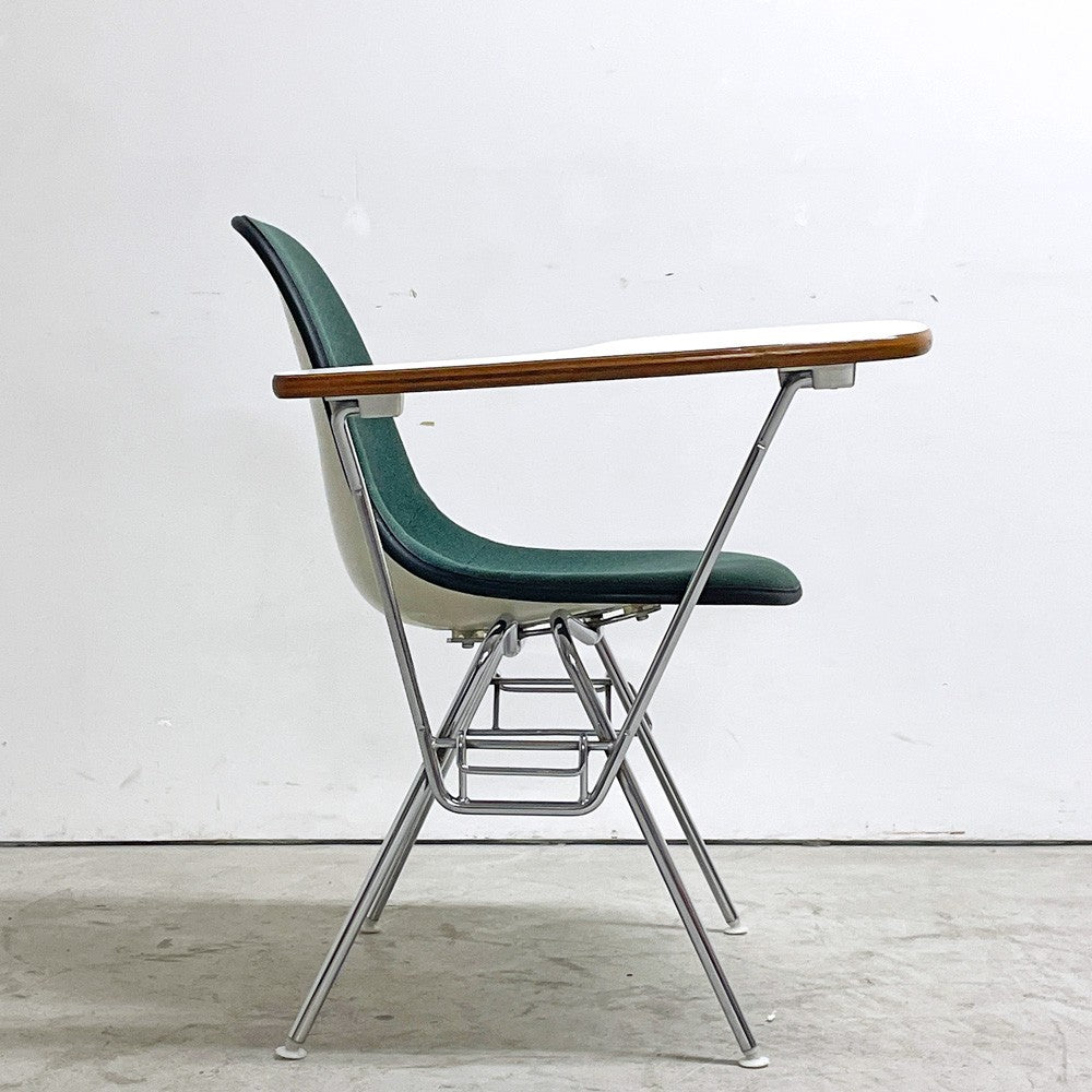 ハーマンミラー Herman Miller サイドシェルチェア セカンド 2nd ビンテージ アプホルスター スクールベース スタッキングベース 肘掛けテーブル付 イームズ ミッドセンチュリー G ●