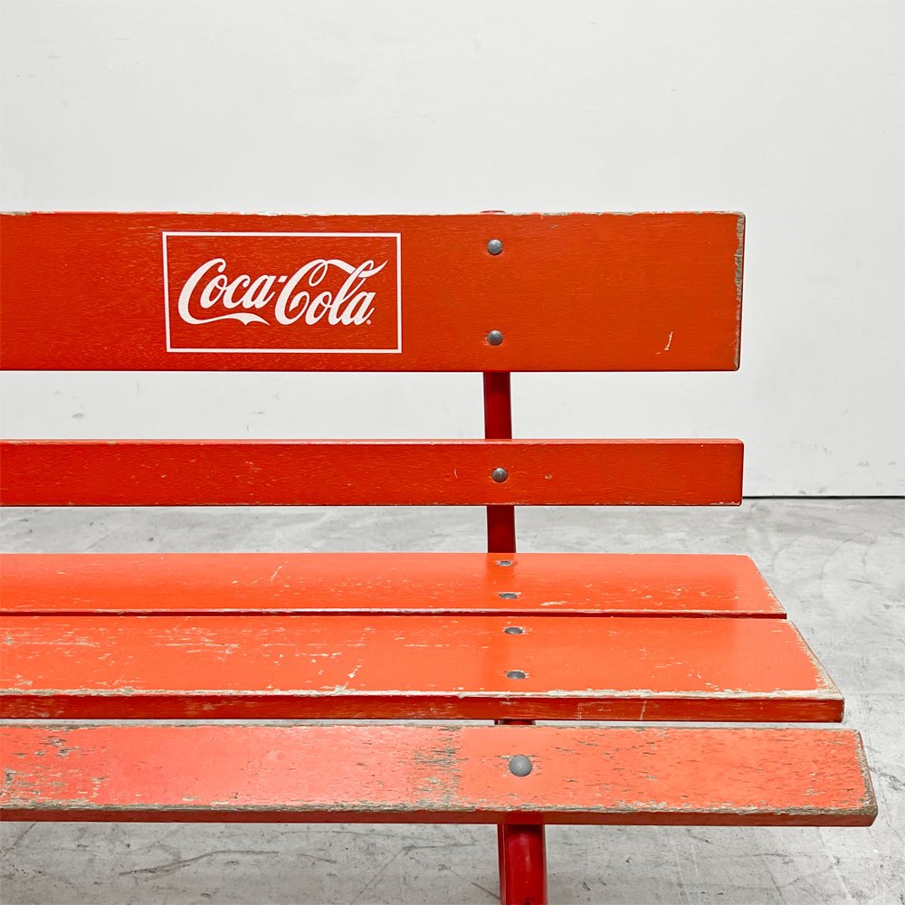 コカ・コーラ Coca-Cola 木製ベンチ 長椅子 ロゴ入り レッド 昭和レトロ W150cm 店舗什器 ビンテージ Vintege ●