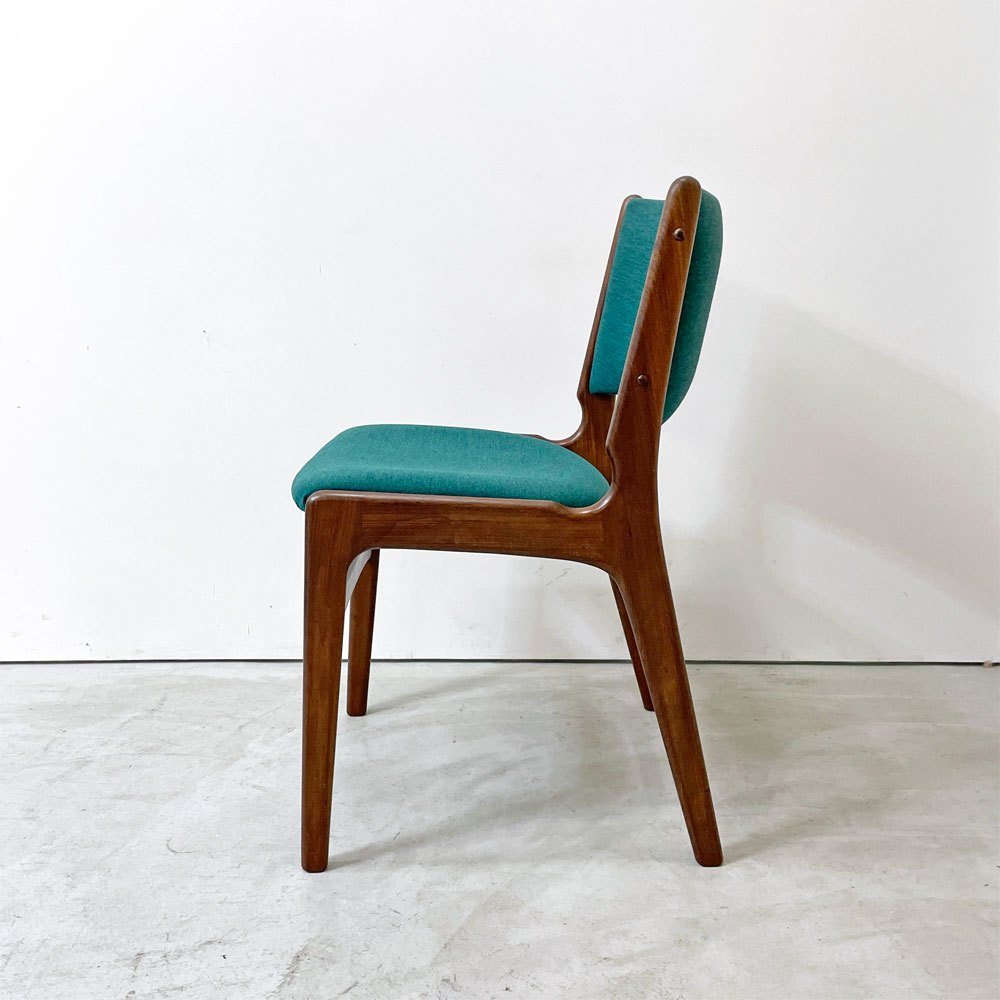 アンダーストルップ Anderstrup Mobelfabrik ダイニングチェア Model 89 チーク材 ファブリックシート グリーン系 エリック・バック Erik Buch デンマーク ビンテージ 北欧家具 ●