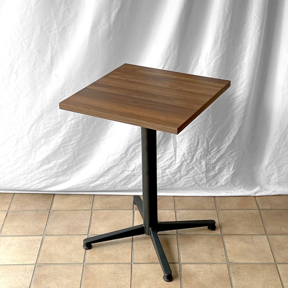 スモールカフェテーブル アイアンベース 木製天板 ウォールナットカラー W50×D50cm ◇