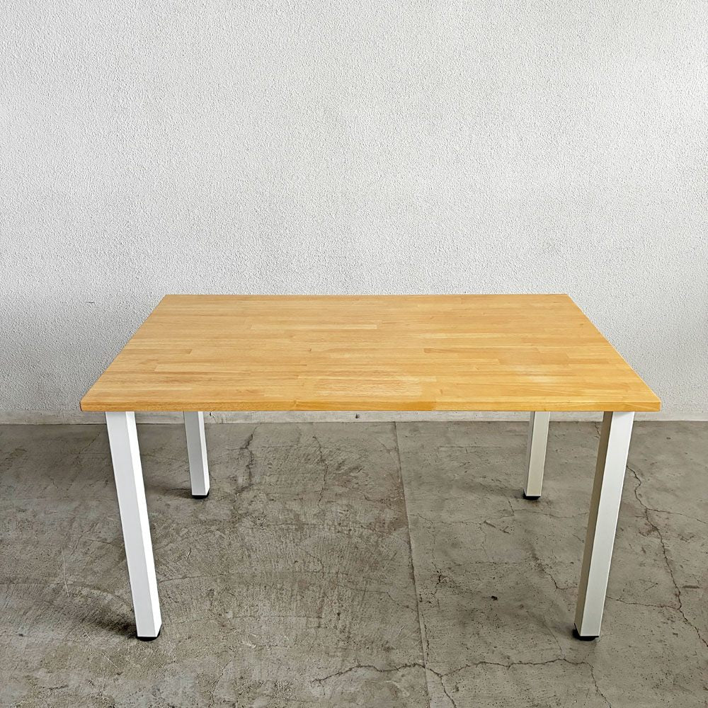 かなでもの KANADEMONO ザ・テーブル THE TABLE White Steel デスク W125×D75cm ラバーウッド ナチュラル スクエアバー脚 参考定価￥49,900- 〓