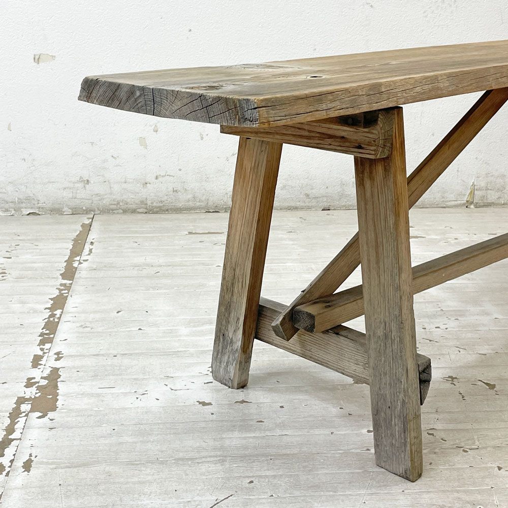 ビンテージ Vintage 古い木味の木製ベンチ 杉古材 無垢材 古家具 W159cm ●