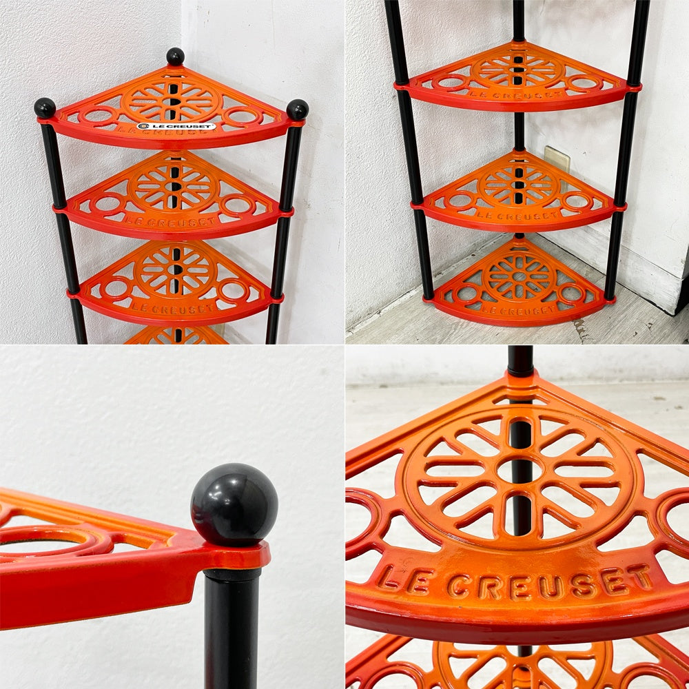 ルクルーゼ LE CREUSET ポットスタンド 5段 オレンジ ホーロー 鋳物 フランス 廃番 箱付き ●