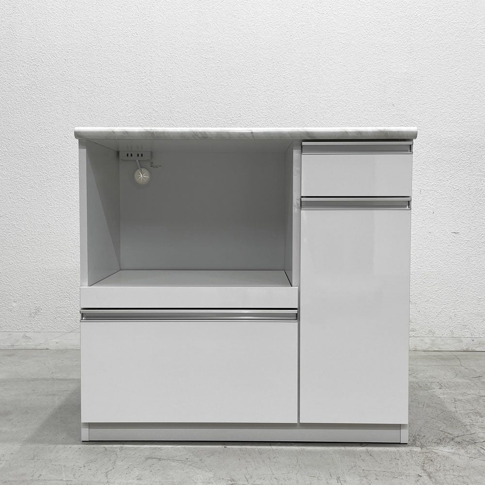 大川家具 大理石調 キッチンカウンター ホワイト W90cm 国産家具 〓