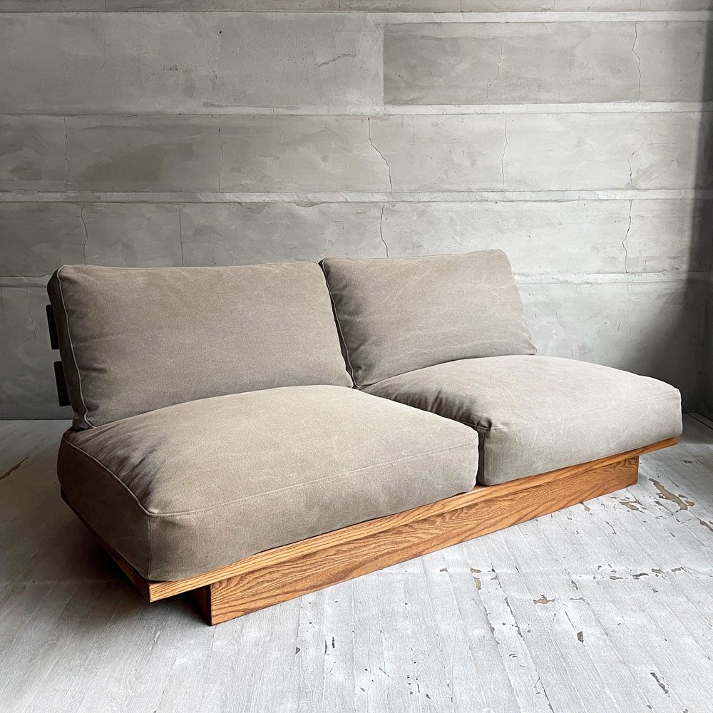 モモナチュラル MOMO Natural クラウドローソファ CLOUD LOW SOFA 2Pソファ 2人掛け オーク材 帆布 ベージュ 参考定価￥154,000- ♪