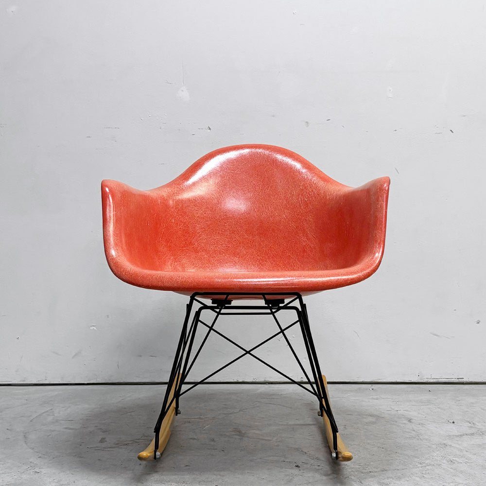 ハーマンミラー Herman Miller 2ndビンテージ アームシェルチェア FRP製 レッドオレンジ ロッカーベース C&R イームズ ミッドセンチュリー  ●