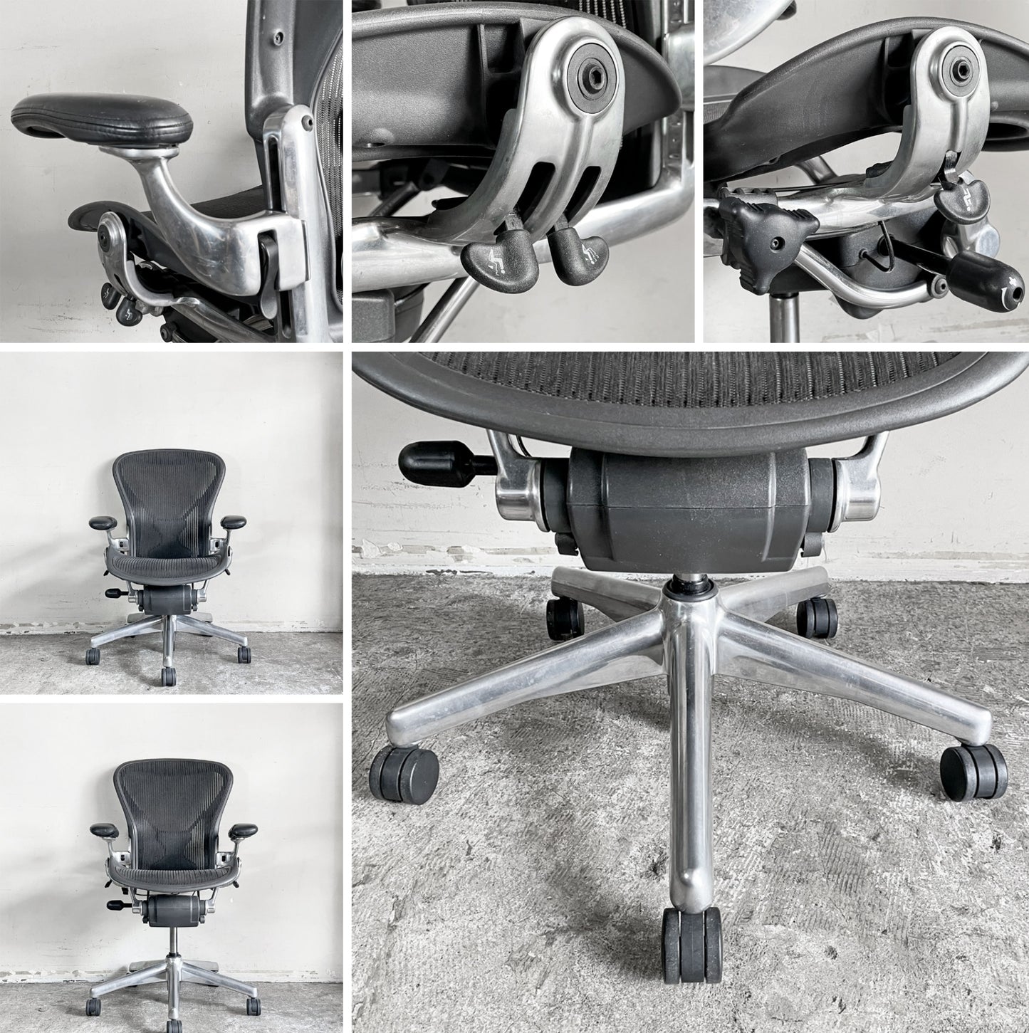 ハーマンミラー Herman Miller アーロンチェア Bサイズ ポスチャーフィット クラシックカーボンメッシュ ポリッシュドアルミベース ビル・スタンフ ＆ ドン・チャドウィック ■