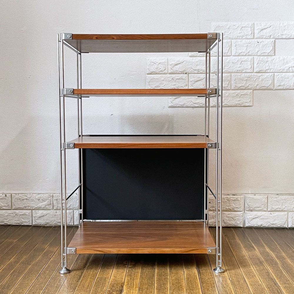 無印良品 MUJI ステンレスユニットシェルフ ウォールナット棚 1列4段 バックパネル Ｗ58 H83cm 本棚 飾り棚 収納棚 ◎