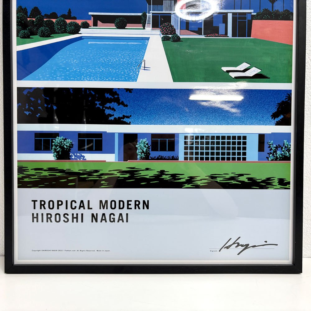 永井博 トロピカルモダン ポスター TROPICAL MODERN POSTER side-B 55.5×77cm 直筆サイン シティポップ 額装品 ●