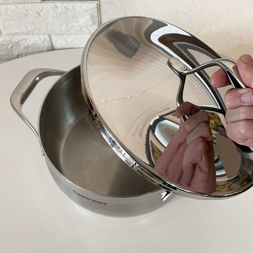 タッパーウェア Tupperware マストロクックウェア 深鍋 両手鍋 24cm 5L ステンレス多層構造 ガラス蓋付 炊飯から煮込みなど ◎