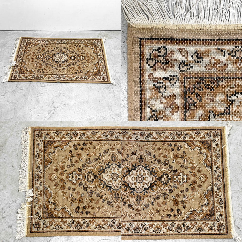 ベルギー ビンテージ ペルシャ絨毯柄 ラグマット 絨毯 幾何学模様 W140cm 現状品 ●