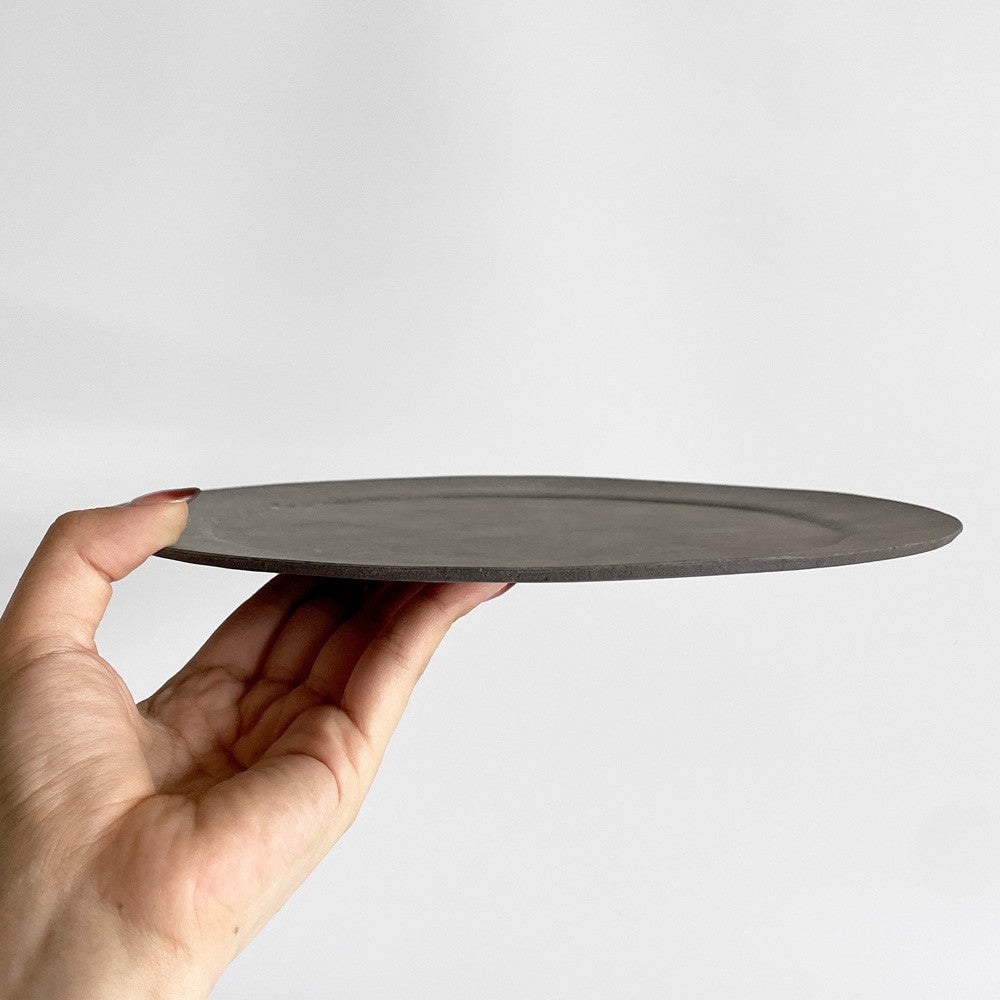 吉田次朗 リムプレート ラウンド 平皿 ホワイトグレー Lサイズ  Φ25cm 陶器 現代作家 A ■