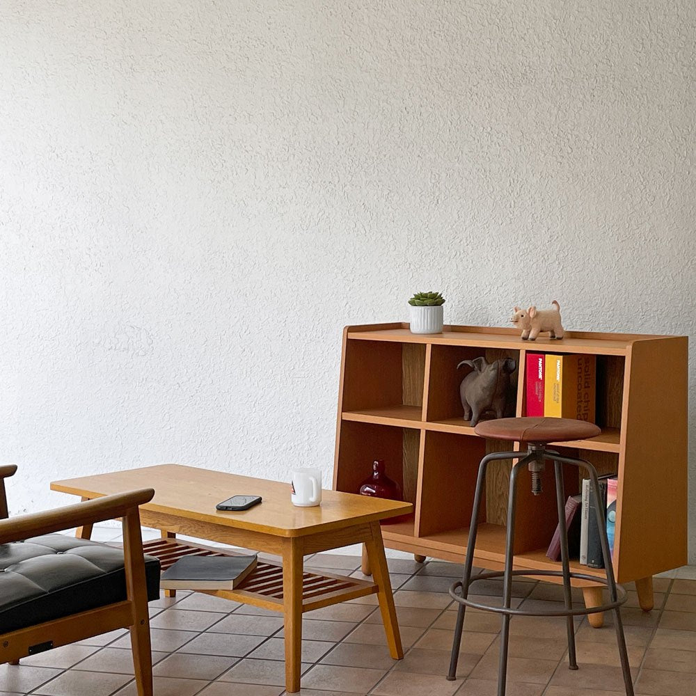 パシフィックファニチャーサービス P.F.S. ローテーブル DH TEA TABLE WITH SHELF Sサイズ W102cm ナラ材 ライトブラウン マガジンラック付 ◇