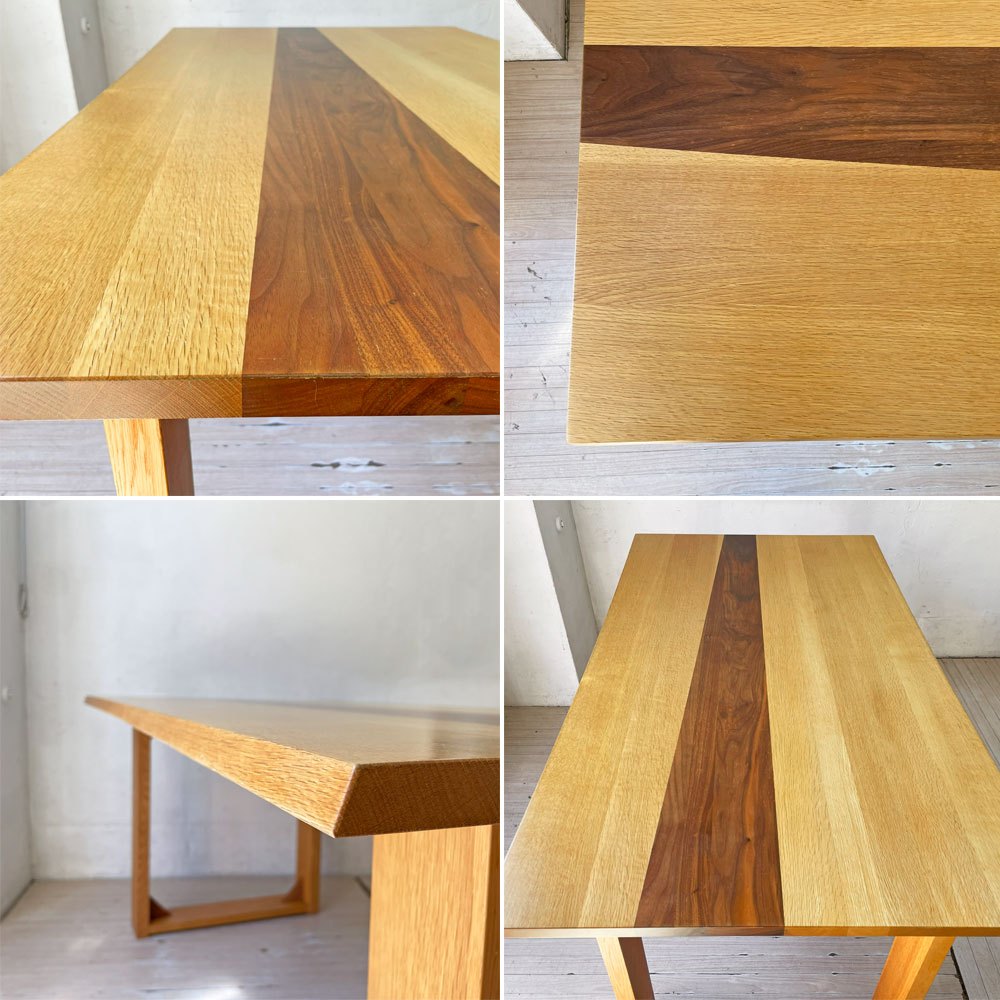 日進木工 NISSIN カーヴ ホワイトウッドシリーズ CARVE WHITE WOOD WOT609 ダイニングテーブル オーク無垢材 x ブラックウォールナット無垢材 W150cm ★