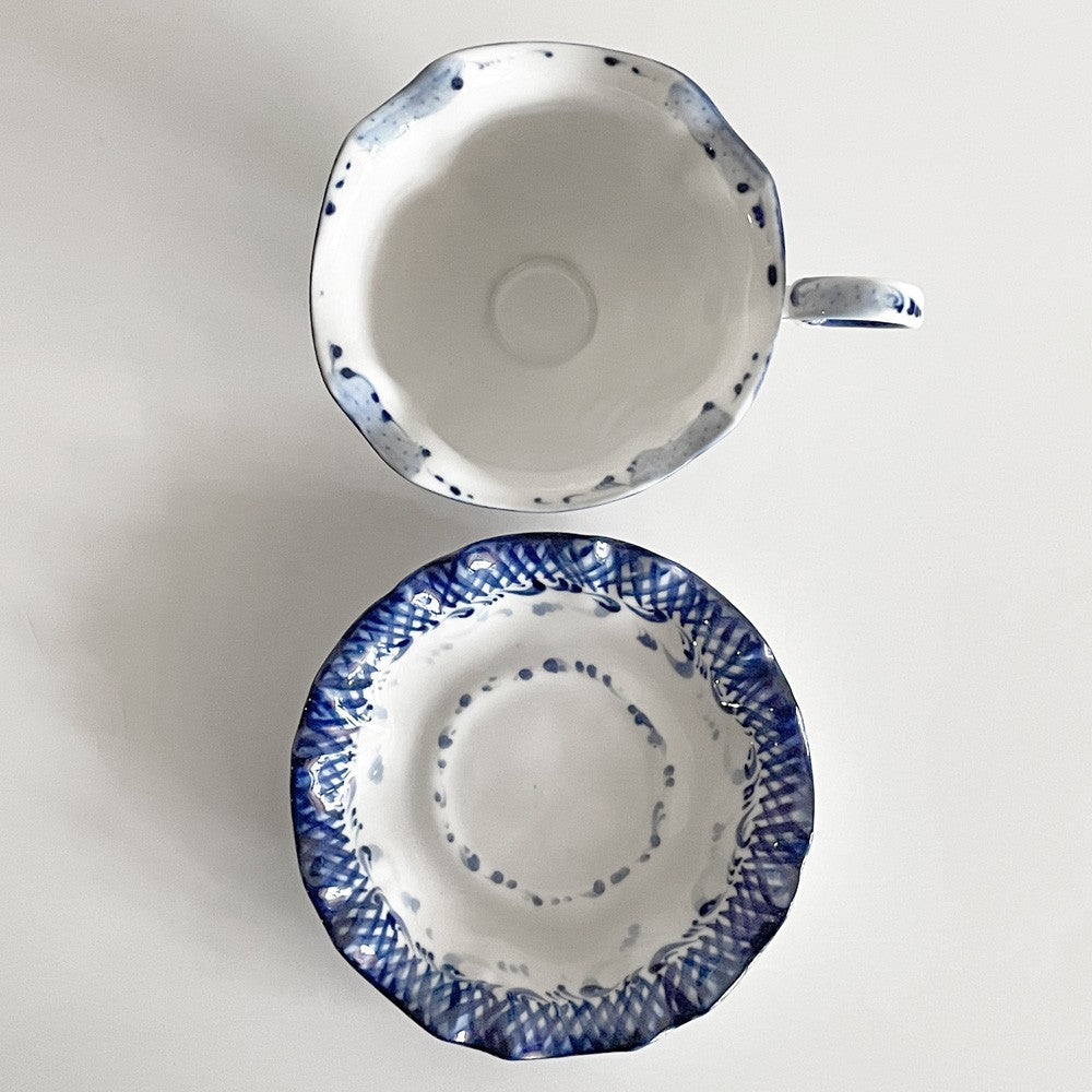 グジェリ陶器 カップ＆ソーサー C&S コバルトブルー 藍色 ホワイト ロシア C ■
