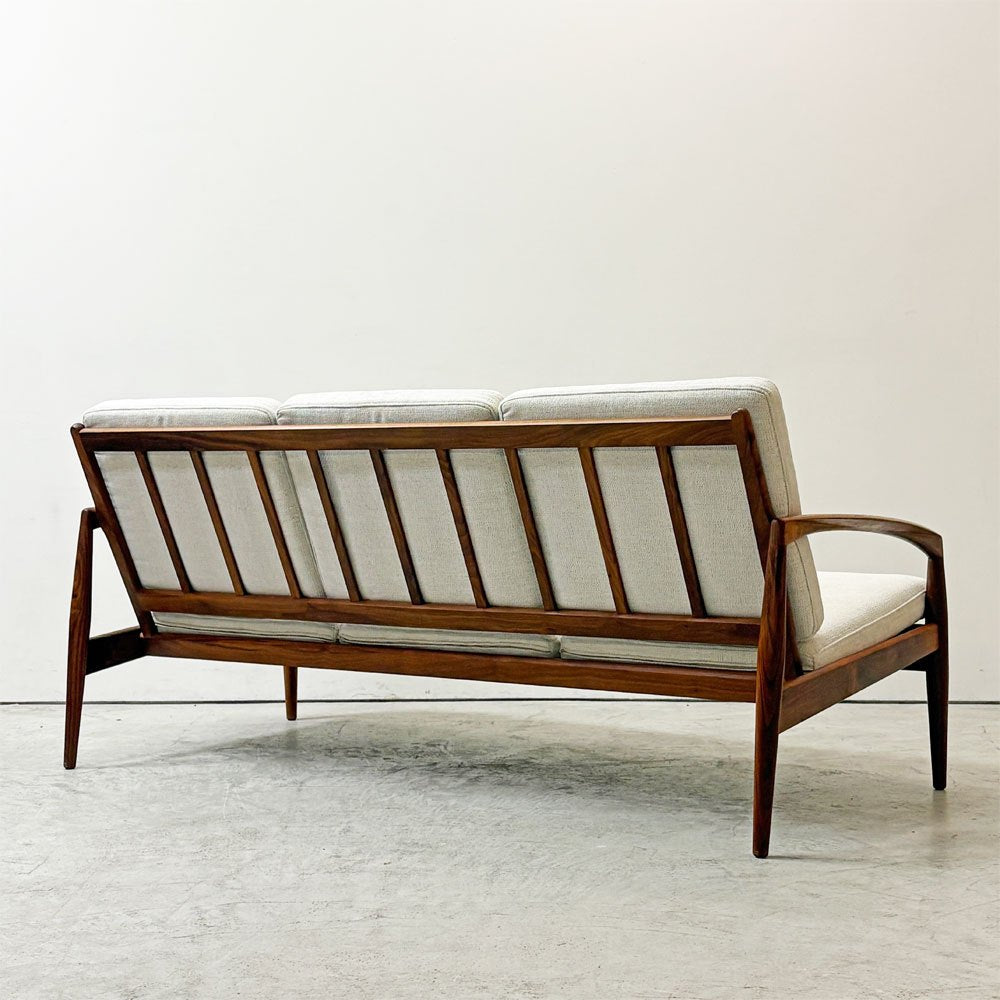 宮崎椅子製作所 ペーパーナイフソファ Paper Knife Sofa 3P 3人掛け ウォールナット材 ホワイト系 ファブリック カイ・クリスチャンセン ●