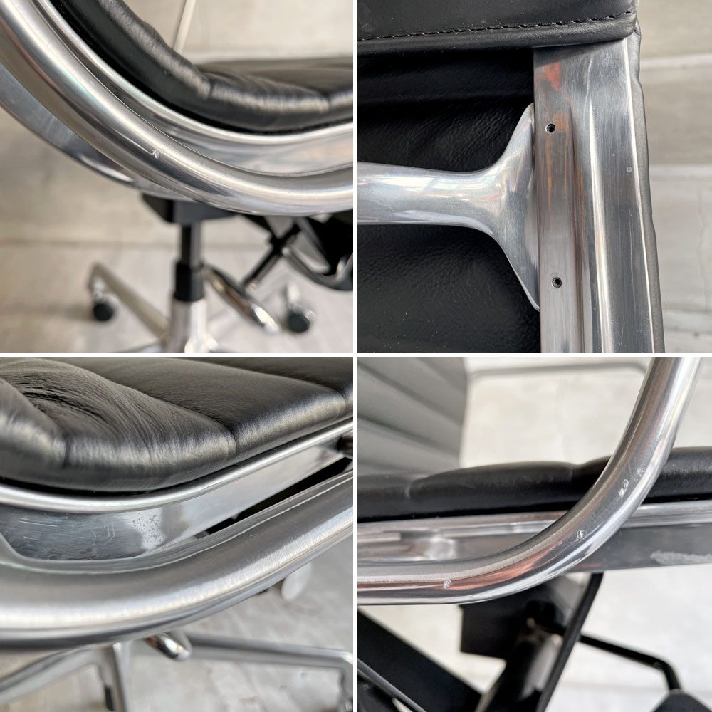ハーマンミラー Herman Miller イームズアルミナムグループ マネジメントチェア アルミバフベース ガス圧昇降 5本脚キャスター 本革 レザー ブラック E ♪
