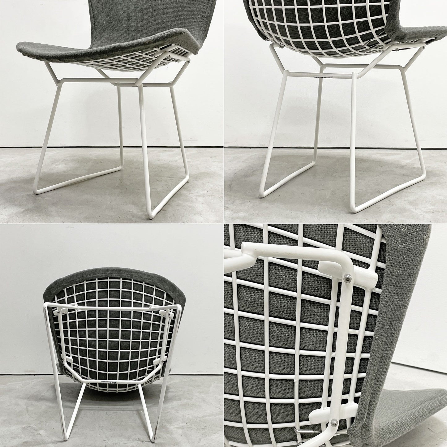 ノル Knoll 420 サイドチェア ワイヤーチェア ダイニングチェア ホワイト × グレー ファブリック フルカバー仕様 ハリー・ベルトイア ミッドセンチュリー ビンテージ A ●