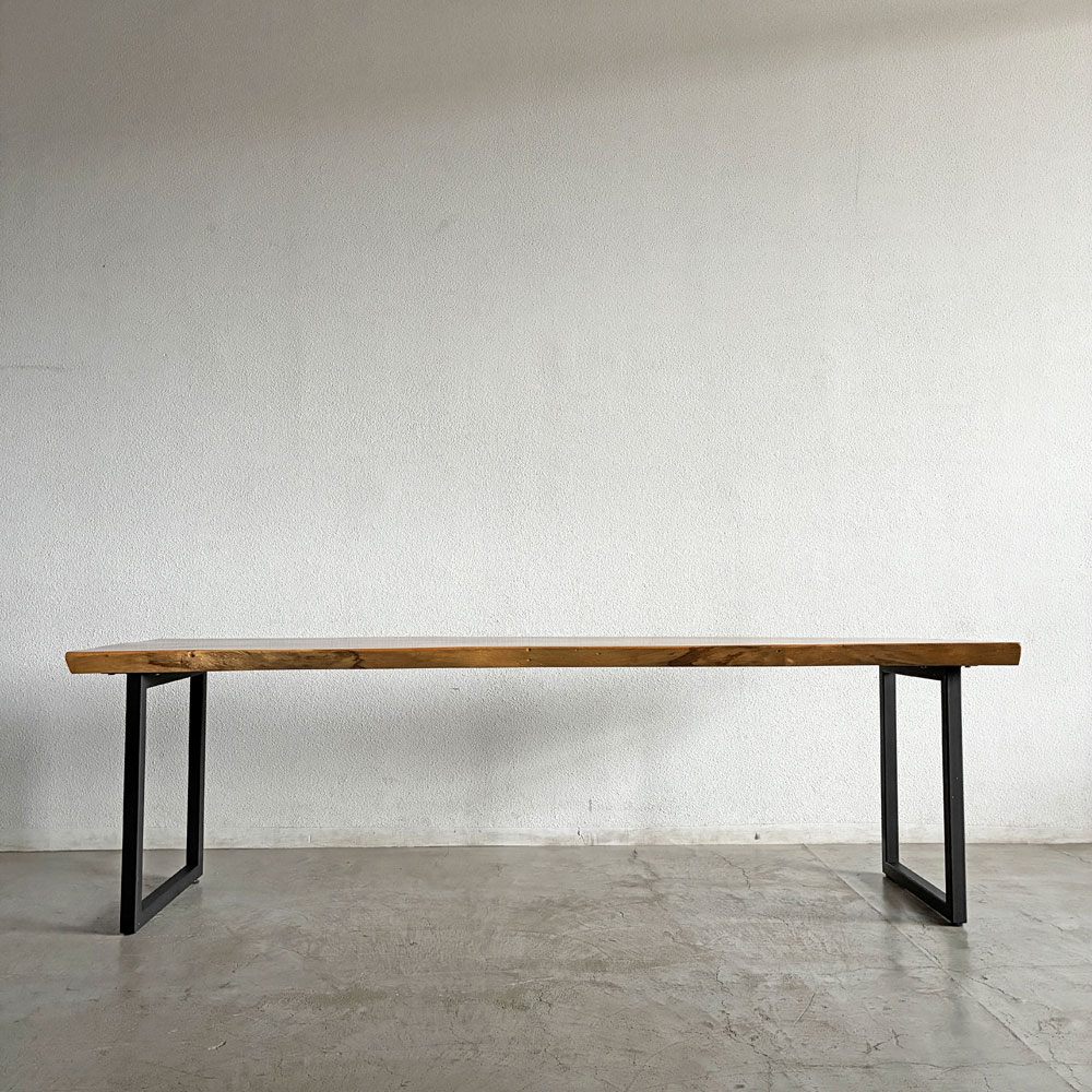 クラフト家具 モンキーポッド 一枚板 ダイニングテーブル デスク 鉄脚 Uレッグ W230.5×D77cm 天然木 耳付 オーダーメイド 〓